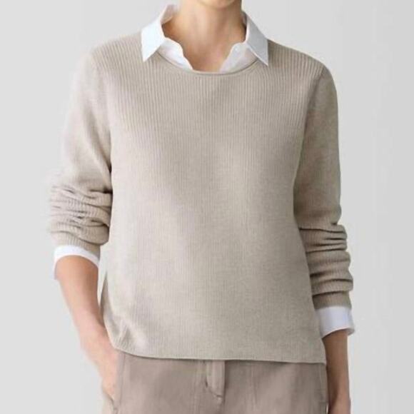Eileen Fisher Crew Neck Organic Cotton Sweater Dove L - Picture 1 of 11